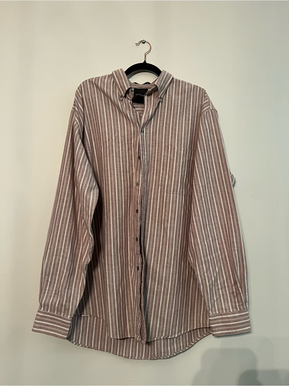bill blass Brown and White Vertical Stripe Button-Down Shirt